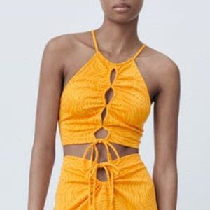 Zara - Cropped Jacquard Top - S - Orange